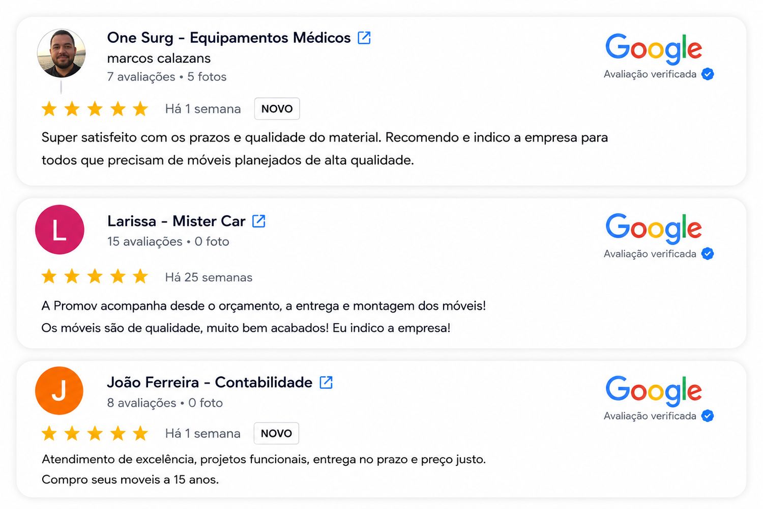 Avaliação de cliente da Projeto Promov no Google