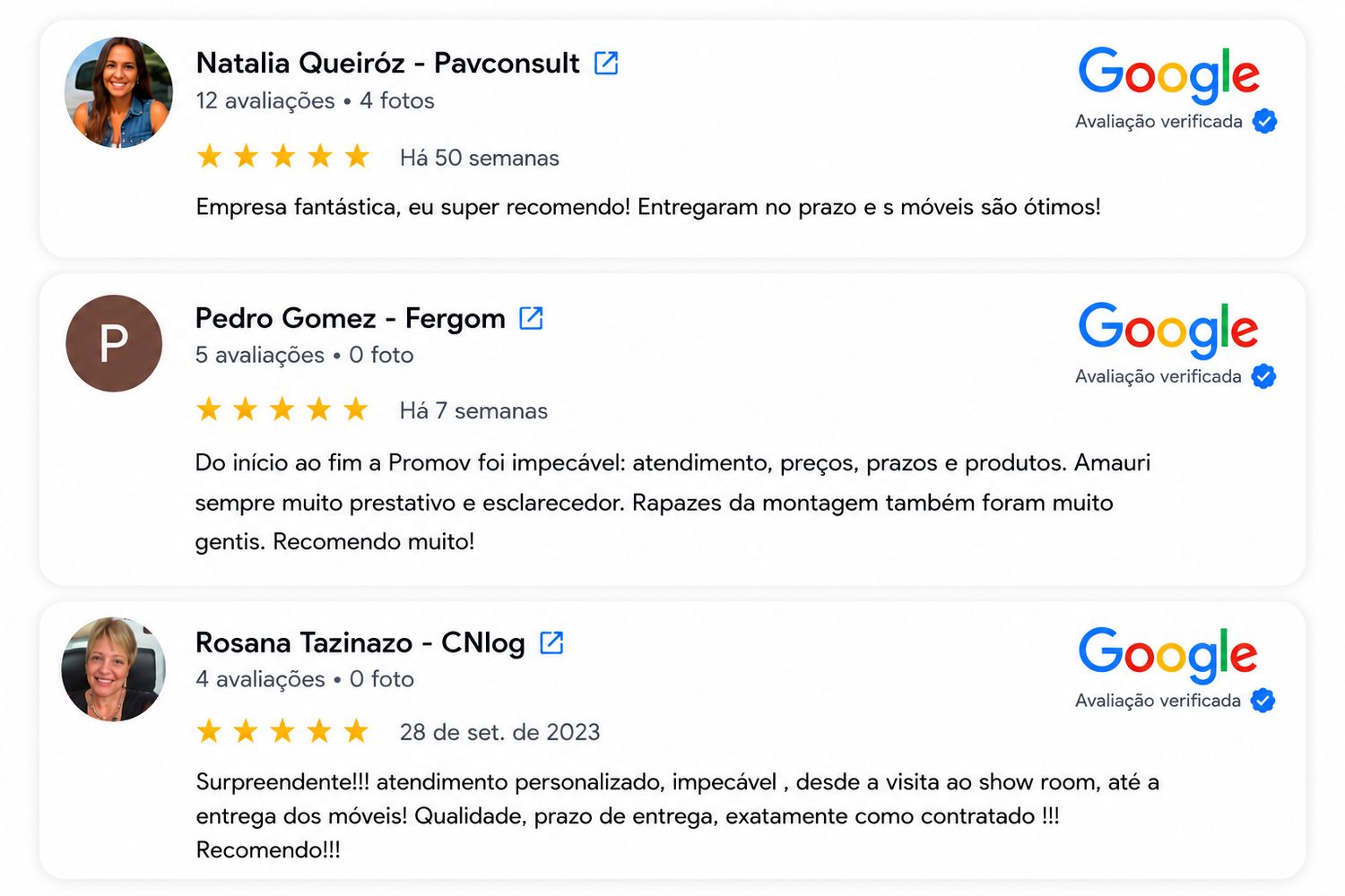 Avaliação de cliente da Projeto Promov no Google
